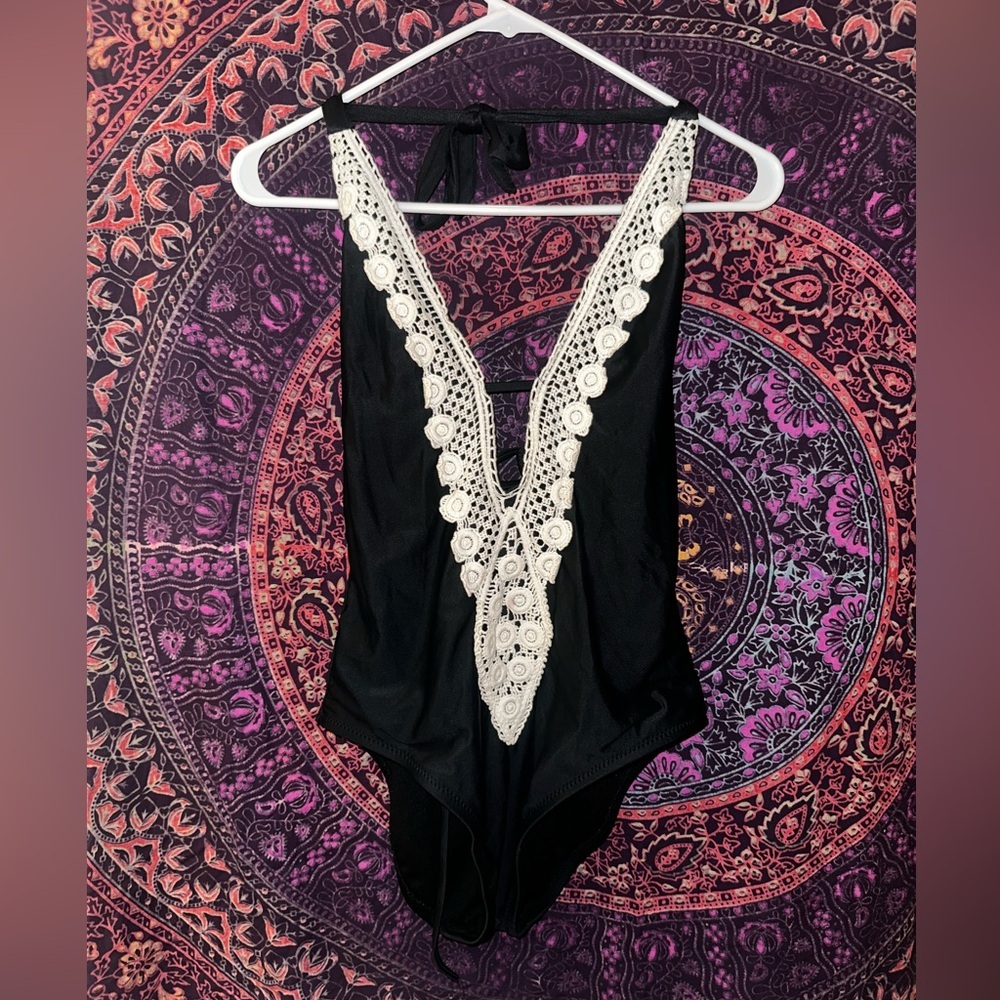 Kona Sol Black Swimsuit with Lace Accents
